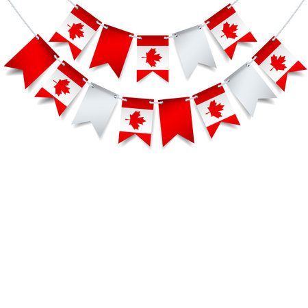 Vector Illustration of Canada day. Garland with the flag of Canada on a white background.のイラスト素材
