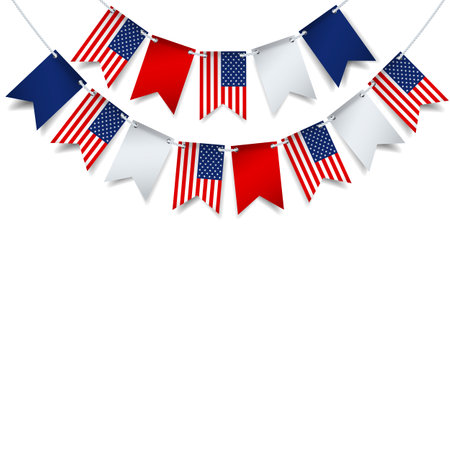 Vector Illustration of the Fourth of June. Garland with the flag of US on a white background.のイラスト素材