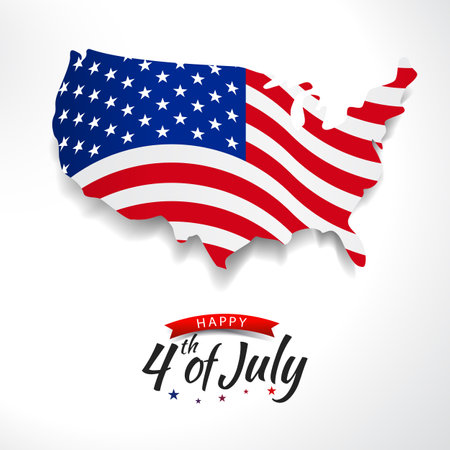 Vector Illustration of the Fourth of July. Map and flag of USA.のイラスト素材