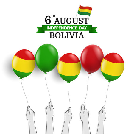 Vector Illustration of Bolivia Independence Day. Hands with balloons.のイラスト素材