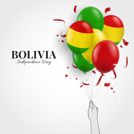 Vector Illustration of Bolivia Independence Day. Hand with balloons.のイラスト素材