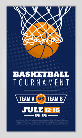 Vector illustration about basketball tournament, match, game. Use as advertising, invitation, banner, posterのイラスト素材