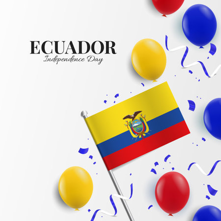 Vector Illustration of Ecuador Independence Day. background with balloons, flagsのイラスト素材