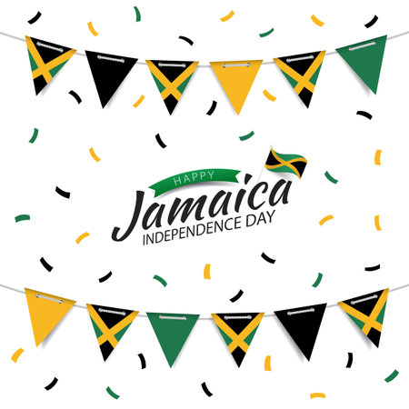 Vector Illustration of Jamaica Independence Day. Garland with the flag of Jamaica on a white background.のイラスト素材