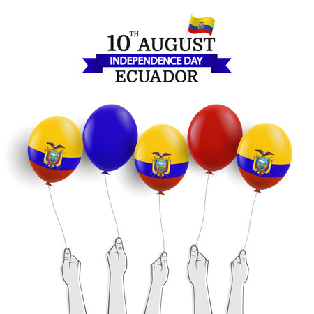 Vector Illustration of Ecuador Independence Day. Hands with balloons.のイラスト素材