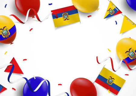 Vector Illustration of Ecuador Independence Day. background with balloons, flagsのイラスト素材
