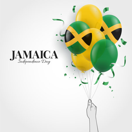 Vector Illustration of Jamaica Independence Day. Hand with balloons.のイラスト素材