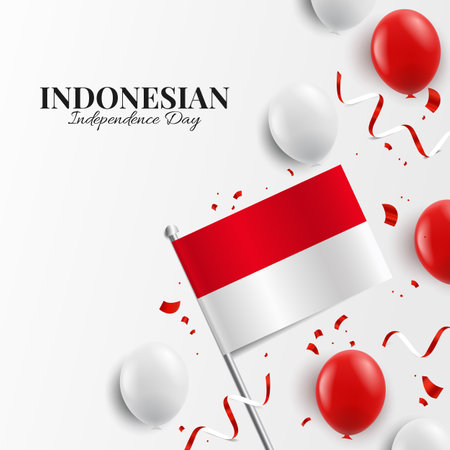 Vector Illustration of Independence Day in Indonesia. background with balloons, flagsのイラスト素材