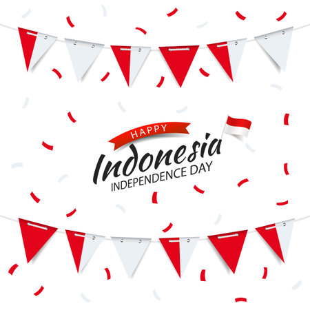 Vector Illustration of Pancasila Day in Indonesia. Garland with the flag of Indonesia on a white background.のイラスト素材