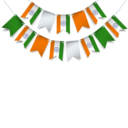 Vector Illustration of India Independence Day. Garland with the flag of India on a white background.のイラスト素材