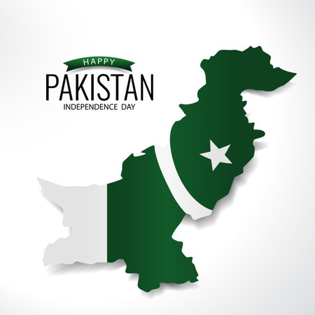 Vector Illustration of Pakistan Independence Day. Map and flag of Pakistan.のイラスト素材