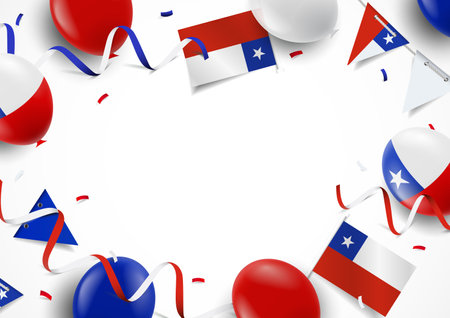 Vector Illustration of Chile Independence Day. background with balloons, flagsのイラスト素材