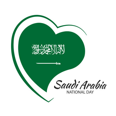 vector illustration. National Day of Saudi Arabia. Saudi Arabia flag in heart shapeのイラスト素材