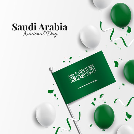vector illustration. National Day of Saudi Arabia. background with balloons, flagsのイラスト素材