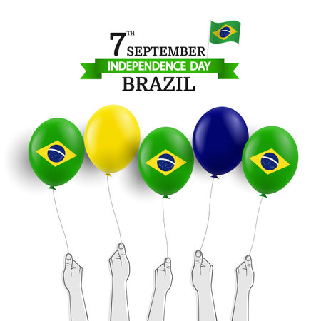 Vector Illustration of Brazil Independence Day. Hands with balloons.のイラスト素材