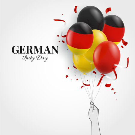 Vector Illustration of German Unity Day. Hand with balloons.のイラスト素材