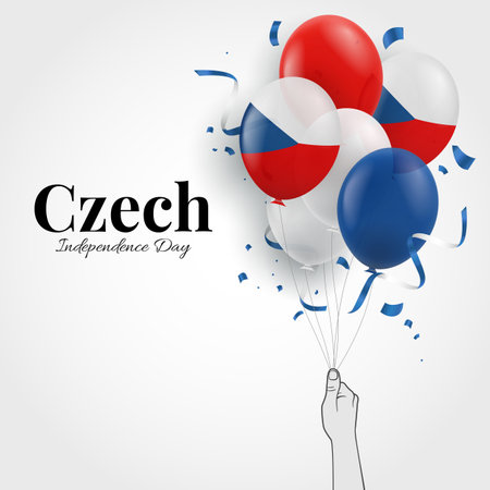 Vector Illustration of Czech Independence Day. Hand with balloons.のイラスト素材