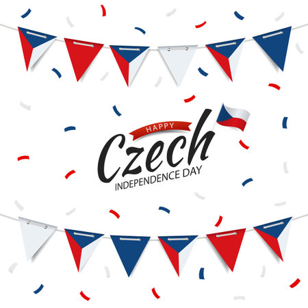 Vector Illustration of Czech Independence Day. Garland with the flag of Czech on a white background.のイラスト素材
