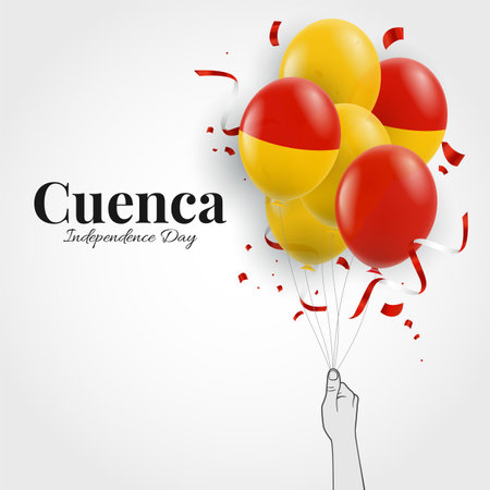 Vector Illustration of Cuenca Independence Day. Hand with balloons.のイラスト素材