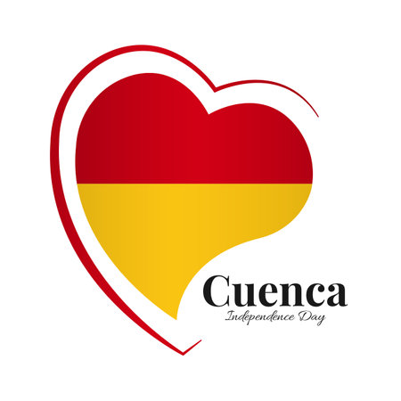 Vector Illustration of Cuenca Independence Day. National flag in heart shaped.のイラスト素材