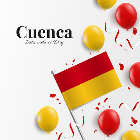 Vector Illustration of Cuenca Independence Day. Background with balloons, flag.のイラスト素材