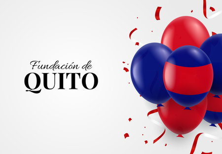 Vector Illustration of Foundation of Quito. Background with balloons.のイラスト素材