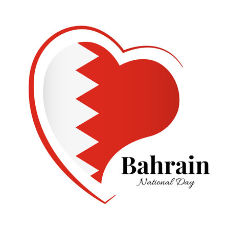Vector Illustration of National Day Bahrain. National flag in heart shaped.のイラスト素材