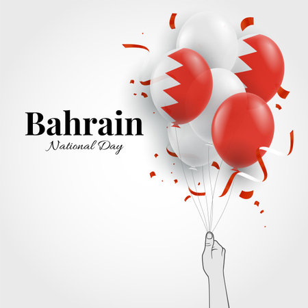 Vector Illustration of National Day Bahrain. Hand with balloons.のイラスト素材