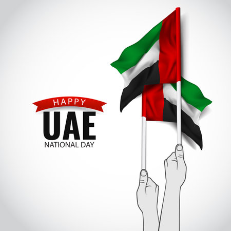 Vector Illustration of National Day United Arab Emirates. Hands with flags.のイラスト素材