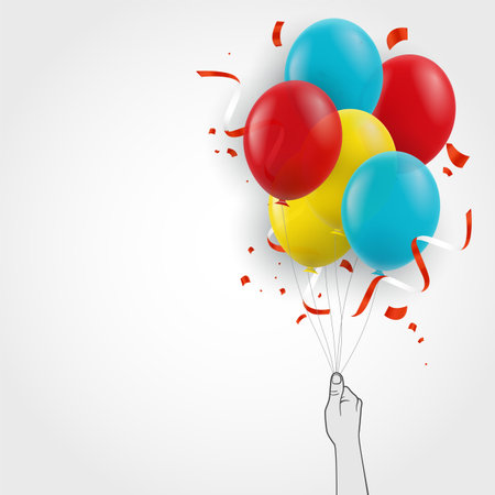 Vector illustration. Hands with balloons.のイラスト素材