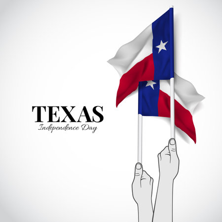 Vector Illustration of Texas Independence Day. Celebration banner. Hands with flags.のイラスト素材