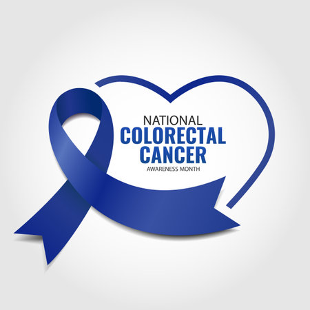 Vector illustration of National Colorectal Cancer Awareness Month. Banner with dark blue ribbonのイラスト素材
