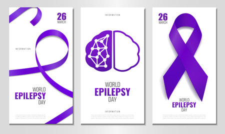 Vector Illustration of World Epilepsy Day. Purple Day. Banner with ribbon. Use as advertising, invitation, banner,のイラスト素材