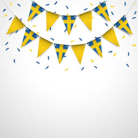 Sweden National Day. Garland with the flag of Sweden on a white background. Vector Illustrationのイラスト素材