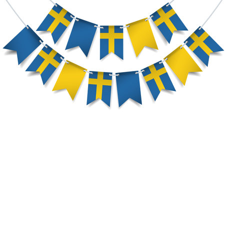 Sweden National Day. Garland with the flag of Sweden on a white background. Vector Illustrationのイラスト素材