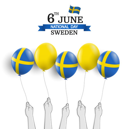 Sweden National Day. Hands with balloons. Vector Illustration.のイラスト素材