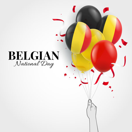 Belgian National Day. Hand with balloons. Vector Illustration.のイラスト素材