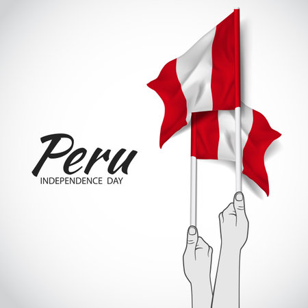Peru Independence Day. Hands with flags of Peru. Vector Illustration.のイラスト素材