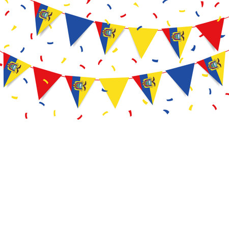 Ecuador Independence Day. Garland with the flag of Ecuador on a white background. Vector Illustration.のイラスト素材