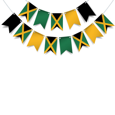 Jamaica Independence Day. Garland with the flag of Jamaica on a white background. Vector Illustration.のイラスト素材