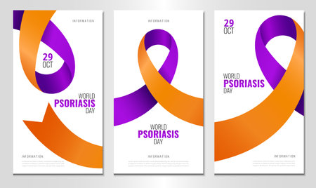 Vector Illustration of World Psoriasis Day. Banner with ribbon. Use as advertising, invitation, banner,のイラスト素材