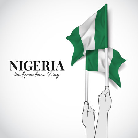 Nigeria Independence Day. Hands holding the flags of Nigeria. Vector Illustration.のイラスト素材