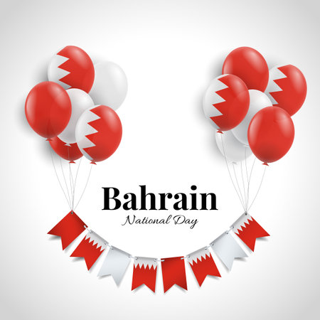 Vector Illustration of National Day Bahrain. Background with balloons, flags.のイラスト素材