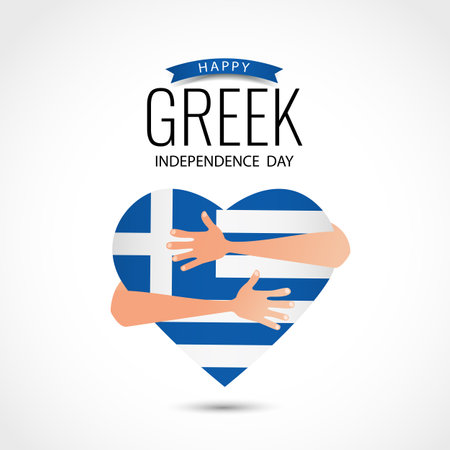 Greek Independence Day. Hands embracing a heart-shaped flag. Vector Illustrationのイラスト素材