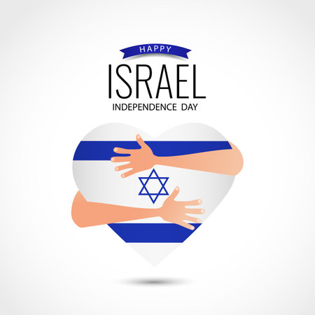 Independence Day of Israel. Hands embracing a heart-shaped flag. Vector Illustrationのイラスト素材