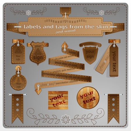 Signs and tags from the skin and wood のイラスト素材