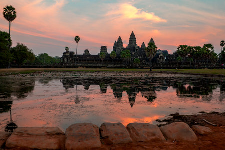 Angkor Wat is a huge Hindu temple complex in Cambodia.の写真素材