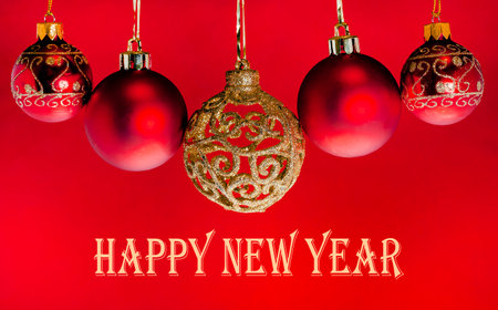 Realistic Christmas cards with red balloons.の写真素材