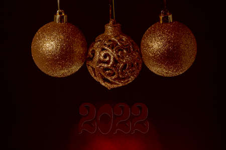 New Year banner with Christmas balls.の写真素材