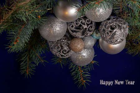 New Year banner with Christmas balls.の写真素材